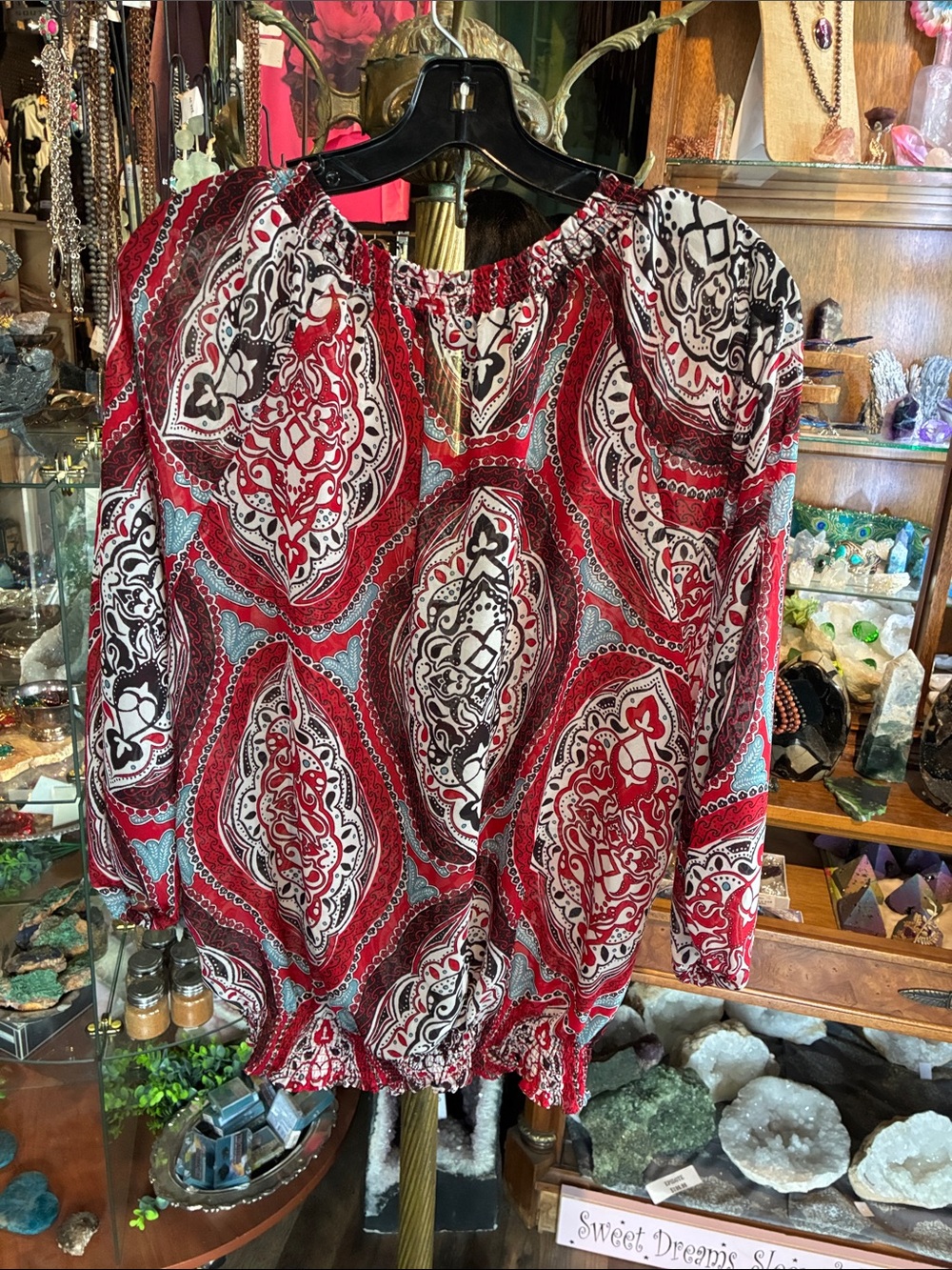 Daisy Fuentes Red Paisley Peasant Blouse - Picture 4 of 4